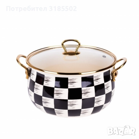 Тенджера Goldmann 24x15см. 6.2л./  26x16см. 8.5л., 4л., 5л., Емайл. Индукция. Бял/Черен каре, снимка 2 - Съдове за готвене - 51513670