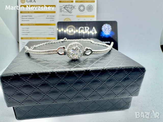 Сребърна гривна с мойсанит (Диамант) 1 карат, снимка 8 - Гривни - 51696001