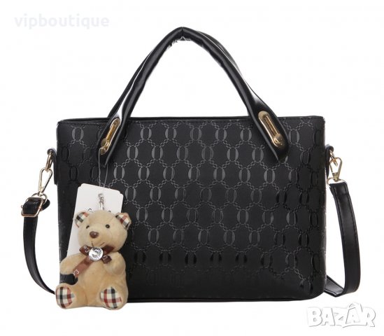 Дамска черна чанта от Еко кожа - Елегантен комплект чанти от 4 части, снимка 5 - Чанти - 39805395