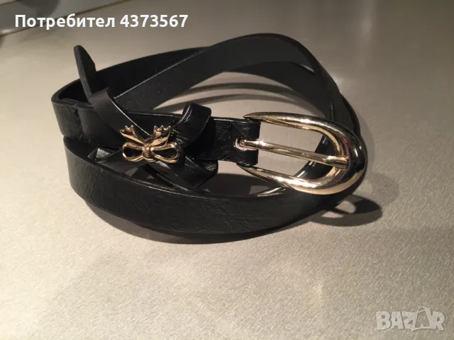 черен дамски колан от естествена кожа със златиста тока и златиста гайка с панделка , снимка 1