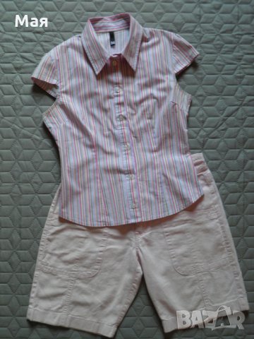 Дамски сет риза с къс ръкав H&M и розови  къси панталонки , снимка 1 - Ризи - 26204463