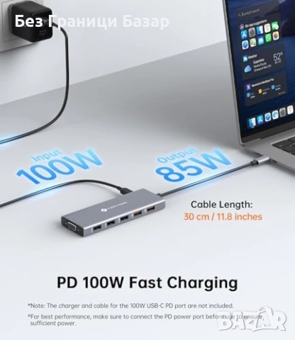 Нова 12 в 1 USB-C докинг станция с Dual 4K HDMI, VGA и 100W зареждане, снимка 4 - Друга електроника - 52742638