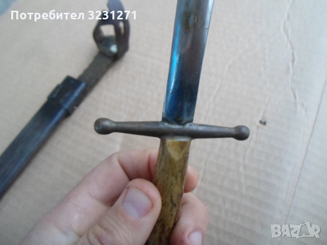Рядък старинен,винтидж нож,щик.кортик,рогова дръжка,с кания, снимка 7 - Ножове - 34914630