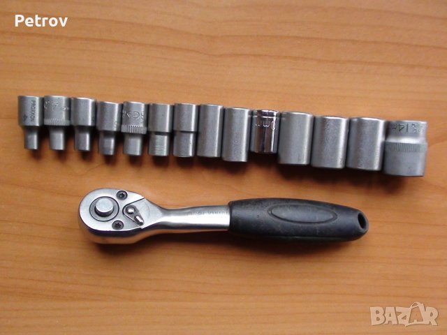 1/4" Тресчотка + 14 вложки (камъни) 4 - 14 mm  - Внос от Германия