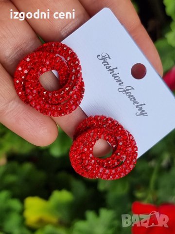 Луксозни  красиви червени обеци по ухото, снимка 5 - Обеци - 38016964