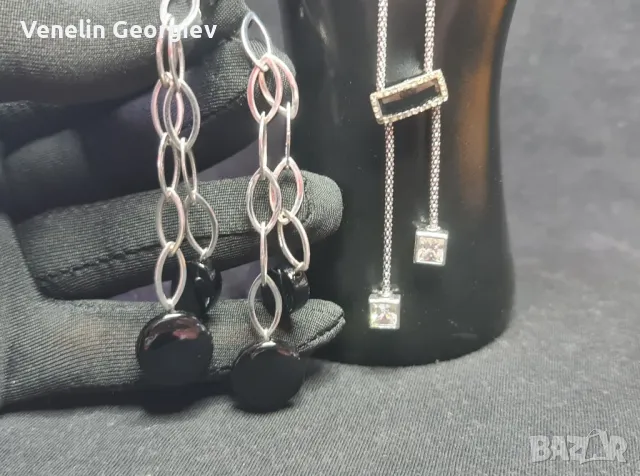 Дамски комплект, сребърно колие и обици, с камъни циркони и оникс 925, снимка 11 - Колиета, медальони, синджири - 49831841
