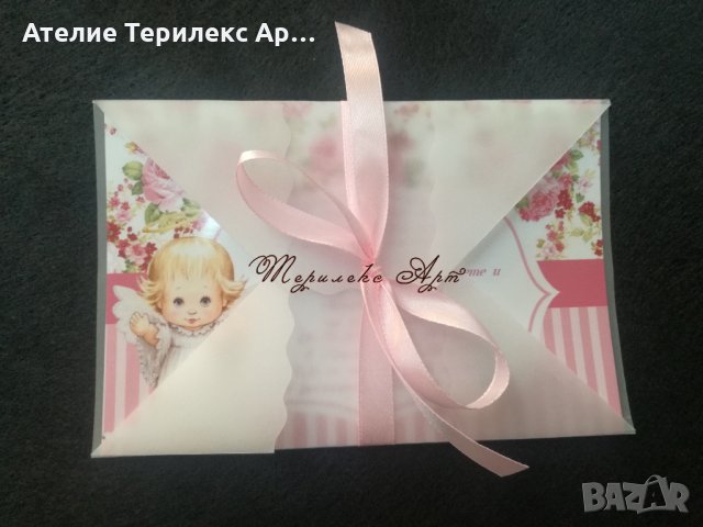Прелестна покана с ангелче за кръщене на момиче, снимка 2 - Други - 27653391