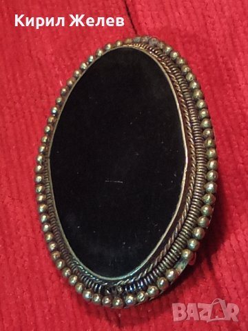 СТАРИННА САЧАНЕНА БРОШКА с ОГРОМЕН ШЛИФОВАН ЧЕРЕН ОНИКС РЪЧНА ЮВЕЛИРНА ИЗРАБОТКА 72361, снимка 2 - Антикварни и старинни предмети - 32265600