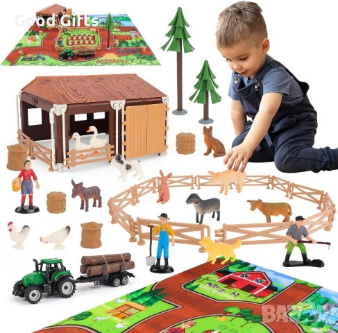 Голям комплект детска ферма с килим за игра