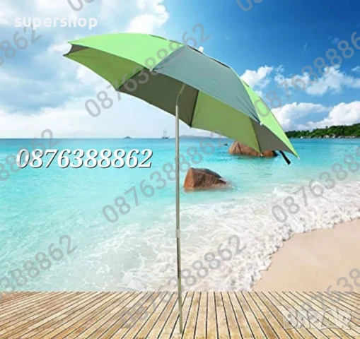 ПРОМОЦИЯ! Плажен чадър с чупещо рамо, УВ защита, калъф, колчета, тризъбец 190см., снимка 9 - Градински мебели, декорация  - 51037089