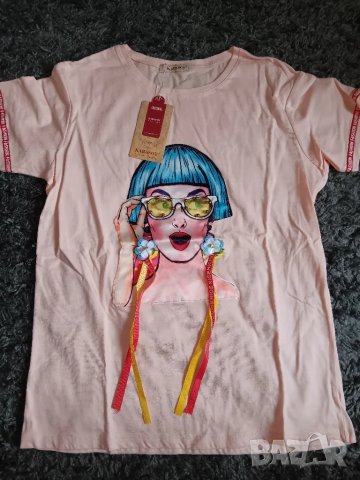 Тениска със капси и ленти в черен,червен,бял,жълт и бледо розов цвят , снимка 8 - Тениски - 25667262