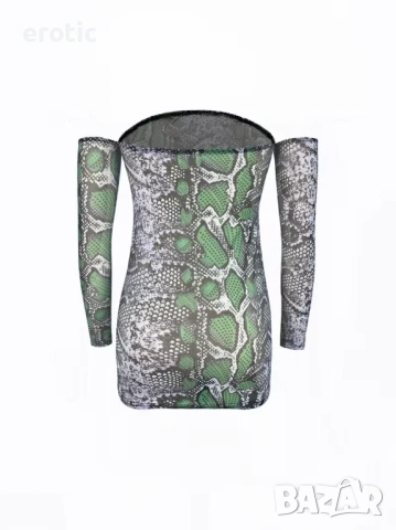 Дамска секси змийска рокля с голо рамо и дълъг ръкав - код: К1150, снимка 6 - Бельо - 53281183