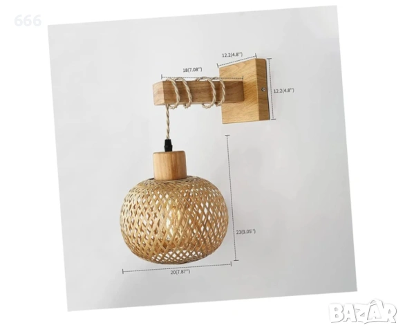 Стенна лампа от рустик ратан, снимка 6 - Други стоки за дома - 53282646