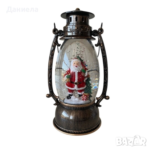 Коледен декоративен фенер – LED светлина, въртяща се фигурка на Дядо Коледа, снеговалеж и музика, снимка 4 - Декорация за дома - 52759839