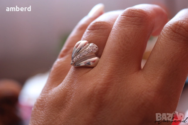 Елегантен сребърен пръстен модел R038, снимка 2 - Пръстени - 53411578