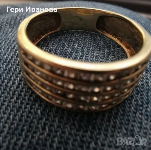 Дамски златен пръстен тип халка с диаманти, снимка 5 - Пръстени - 44099966