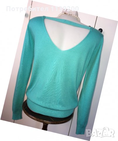 Vintage Dressing S/M елегантен секси леко изрязан гръб френски топ блуза тюркоаз, снимка 2 - Блузи с дълъг ръкав и пуловери - 27290779
