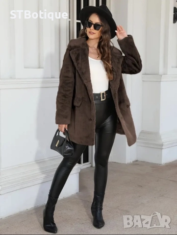 Елегантно дамско зимно палто STBoutique – луксозна изкуствена кожа ли, снимка 9 - Якета - 51936701