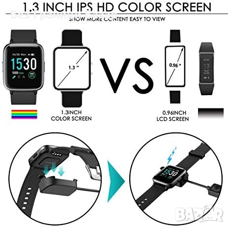 Нов водоустойчив смарт часовник 1.3'' дисплей, Bluetooth тракер, мониторинг на пулс и калории, снимка 6 - Смарт гривни - 52774010