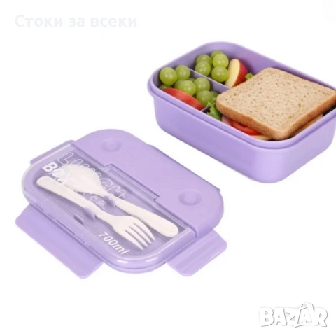 Кутия за обяд Cheffinger с 3 отделения, вилица и лъжица – компактна кутия за храна, снимка 9 - Кутии за храна - 53258176
