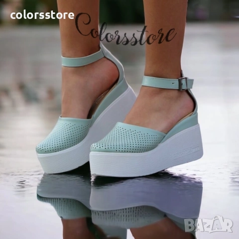 Сандали на платформа - мента кожа с бяло ходило - SM150 