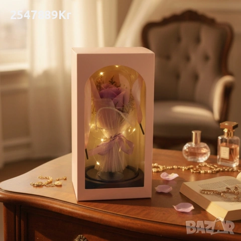 Декоративна роза в стъклен купол - В подаръчна кутия, снимка 2 - Подаръци за жени - 53049312