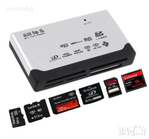 ANIMABG Четец за карта памет всичко в едно Card Reader SD SDHC Mini MicroSD M2 MMC XD CF MS Pro Duo, снимка 3 - Други - 44083570