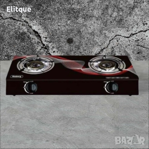 Котлон газов двоен Rosberg, 30 mbar, Черен от закалено стъкло, Чугунени горелки, с три поставки,  2 , снимка 3 - Друга електроника - 52888951