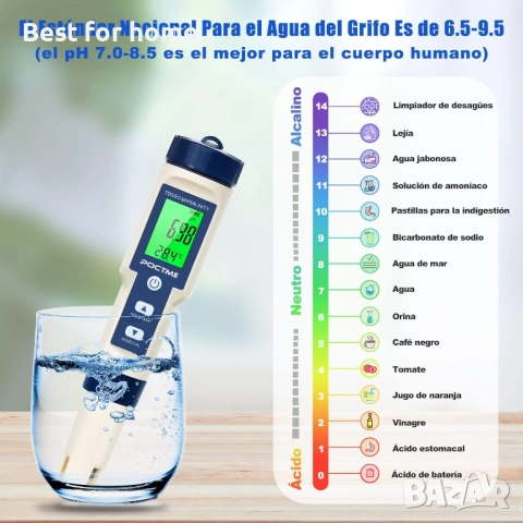 Poctme  5 в 1 тестер за вода -  pH/TDS/EC/Соленост/Температура, снимка 2 - Друга електроника - 51855880