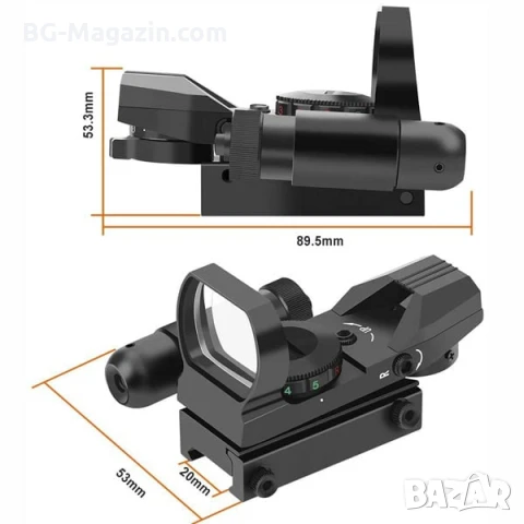 Тактически бързомер с лазер двуцветен мерник за пушка пистолет еърсофт лов, снимка 5 - Оборудване и аксесоари за оръжия - 51051813