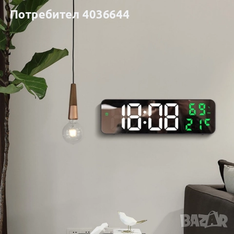 Електронен LED часовник-огледало с будилник и термометър, снимка 2 - Друга електроника - 49293350