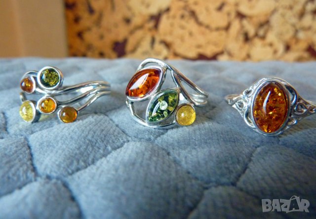 Сребърни пръстени с балтийски кехлибар. 5 камъка халка, снимка 4 - Пръстени - 43435302