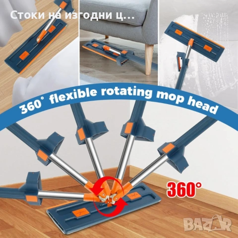 Комплект моп с 360° въртене и сгъваема кофа – Професионално и безконтактно почистване у дома, снимка 3 - Мопове, кофи, четки и метли - 53241272