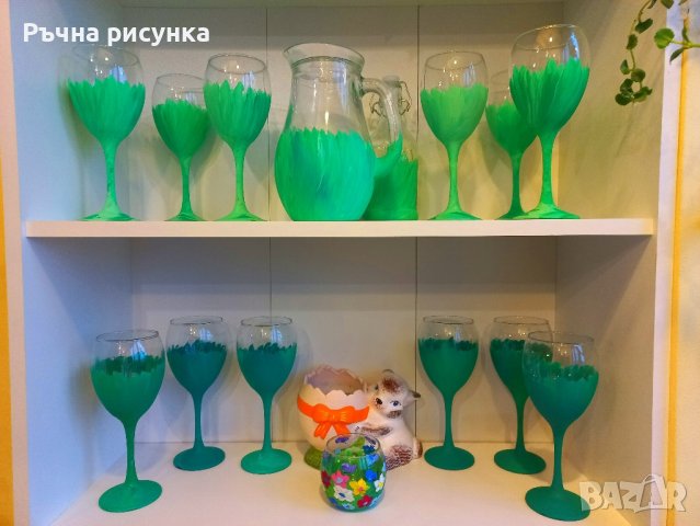 Комплекти чаши и кана в щрихи зелено, снимка 9 - Декорация за дома - 43741426