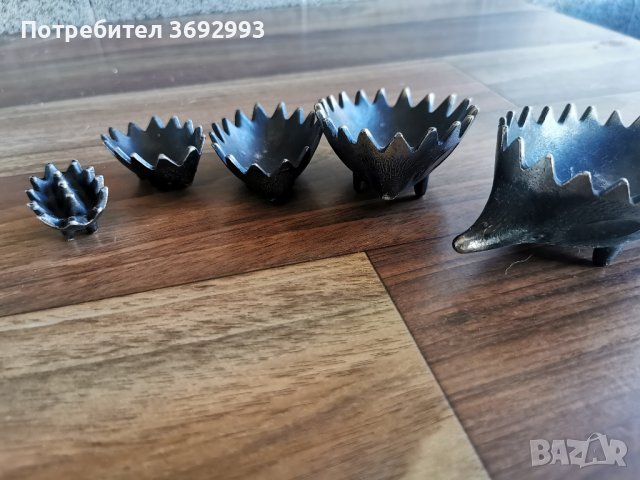 КОМПЛЕКТ винтидж метален пепелник Таралеж, ретро тютюн стил Walter Bosse, снимка 6 - Колекции - 43452015