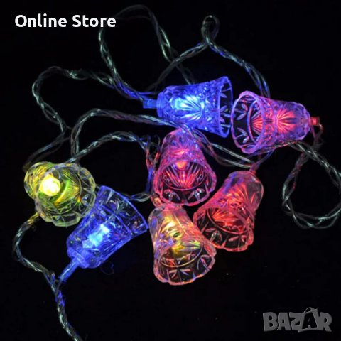 Многоцветни коледни LED лампички с камбанки, снимка 4 - Лед осветление - 42964552