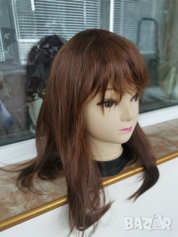Нова средна дължина кестенява перука с бретон - 45 см. - мод.18, снимка 4 - Аксесоари за коса - 24152051