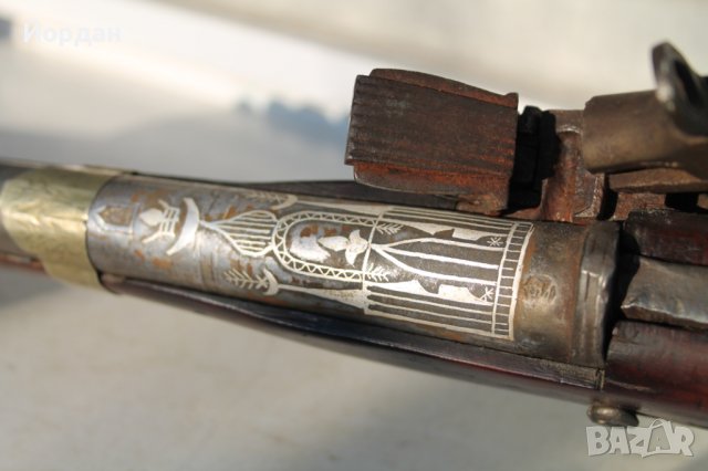 Кремъчна пушка Османска империя ,дамаскова цев, снимка 8 - Антикварни и старинни предмети - 38806851
