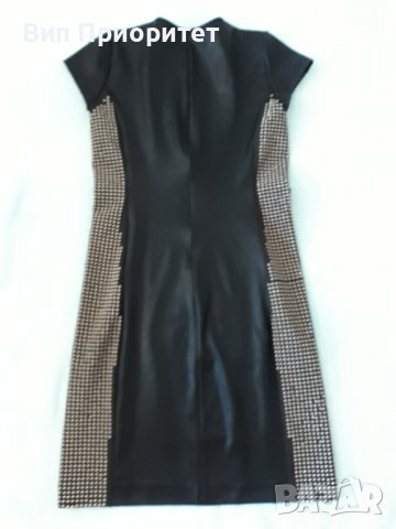 PHILIPP PLEIN-  Черна елегантна рокля със златни капсоловани точки, кожа и метал, дълъг цип на гърба, снимка 6 - Рокли - 37264793