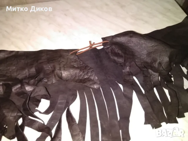 кожено наметало от ленти естествена кожа за врата 55х23см, снимка 5 - Шалове - 48614323