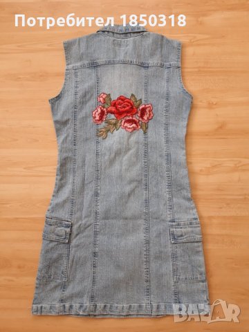 Дамска дънкова рокля без ръкави с бродерия, снимка 2 - Рокли - 29051906
