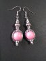 Красиви обици с розови перли и овална рамка цвят сребро , снимка 1 - Обеци - 33145593