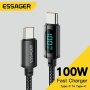 Essager Type C към Type C кабел 100W PD зарядно за бързо зареждане с Led дисплей, снимка 1 - USB кабели - 43266285