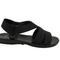 Дамски черни сандали на равна подметка  с ластик, снимка 1 - Сандали - 37456099