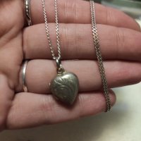 Сребърен синджир с медальон Сърце - отварящ се (208), снимка 3 - Колиета, медальони, синджири - 42979336