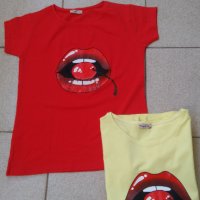 Тениска със устни и череша - Размер- С и М , снимка 3 - Тениски - 25610909