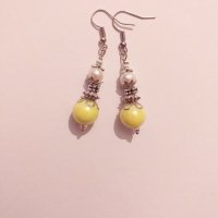 Красиви Барокови обеци с естествена бяла перла и жълти перли с орнаменти в цвят Сребро , снимка 6 - Обеци - 27636195