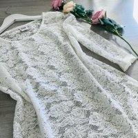 Бяла дантелена дамска блуза, изцяло от дантела, блузка, дантелен топ XS/S, снимка 2 - Блузи с дълъг ръкав и пуловери - 43195555