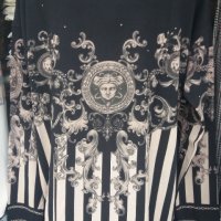 Черна блузя с бежов версаче принт, снимка 5 - Тениски - 43043820