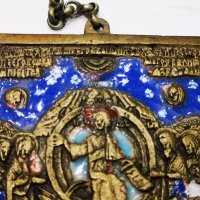 Много рядка Руска бронзова икона(диптих) със седем цветен емайл/начало на 19 в., снимка 3 - Антикварни и старинни предмети - 27184528